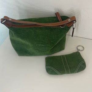 vintage brown and green coach mini purse and key pouch